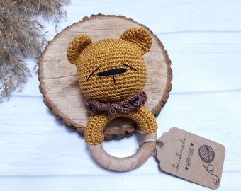 Baby rattle  Crochet bear  Pregnancy announcement   Expecting mom gift Congratulations pregnancy gift Baby boy gift basket 1st birthday gift