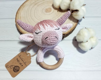 Hochet pour bébé Vache des Highlands Panier cadeau pour une future maman Panier cadeau pour baby shower Idées de révélation de genre Faire-part bébé Coffret cadeau bébé