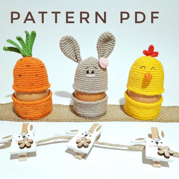 Patrons de Pâques au crochet Porte-oeufs chauffe-oeufs de Pâques Oeufs de Pâques chapeaux Décor de plateau de Pâques Poussin de Pâques Porte-oeufs Oeuf confortable déco lapin de Pâques