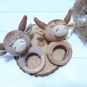 Crochet cow Crochet baby rattle Crochet highland cow Crochet animal cow Highland cow baby Cow crochet Crochet rattle Highland cow nursery