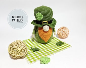 Crochet patterns  St patricks day gnome Gnome patterns St patricks day decor Leprechaun crochet pattern Saint Patricks Day Irish Gnome