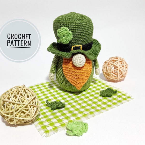 Crochet patterns  St patricks day gnome Gnome patterns St patricks day decor Leprechaun crochet pattern Saint Patricks Day Irish Gnome