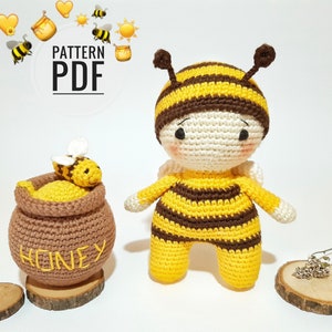 Amigurumi pattern pattern Crochet bee Crochet patterns Honey bee decor Bee plush Bumble bee Crochet doll Bee plush Honey pot Plush pattern