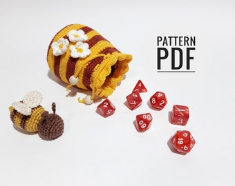 Crochet dice bag pattern Dice holder Drawstring dice bag Gift bag Crochet drawstring pouch Crocheted loot bag pattern Roleplaying bag