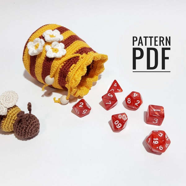 Crochet dice bag pattern Dice holder Drawstring dice bag Gift bag Crochet drawstring pouch Crocheted loot bag pattern Roleplaying bag