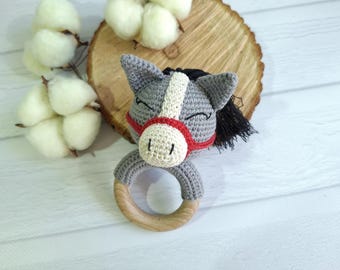 Baby rattle Horse Expecting mom gift Horse gifts New baby gift basket Baptism gift boy New parent gift Baby announcement  Pregnant mom gift