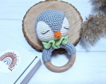 Baby rattle Penguin gift Baby shower gift basket Baby announcement Congratulations pregnancy gift  Expecting mom gift Handmade gift