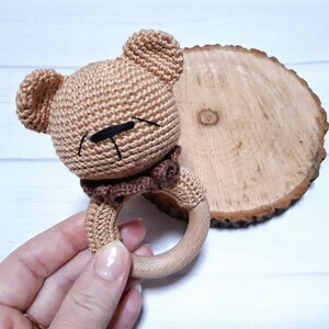 Crochet rattle  Amigurumi bear Congratulations pregnancy gift Baby boy gift basket Expecting mom gift New mom gift basket  New parent gift