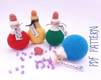Potion bottle crochet patterns Crochet dice bag pattern Magic potion bottle Amigurumi potion bottle Witch potion flask Dice bag Dice holder