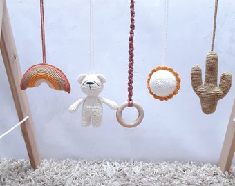 Baby gym toys Crochet bear  Expecting mom gift Crochet baby mobile New parent gift activity gym toys Hanging mobile Baby gift hamper