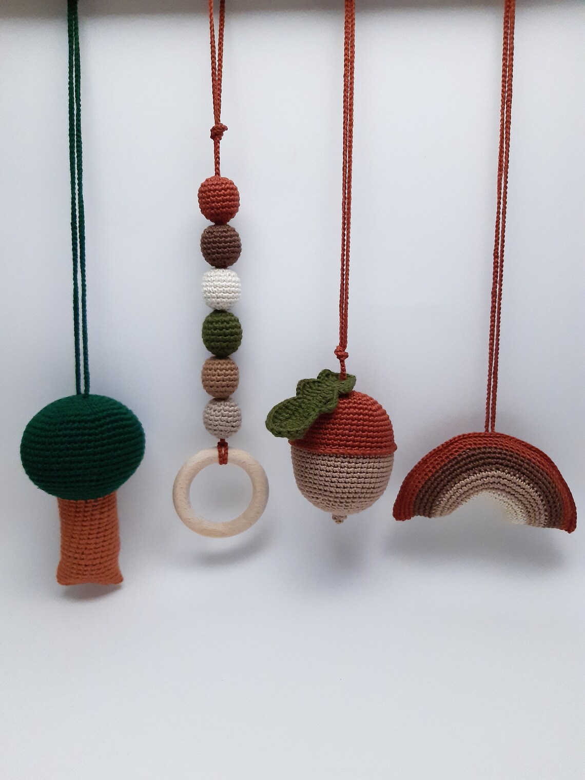 Set of 4 hanging toys for wooden baby gym Infant activity Etsy