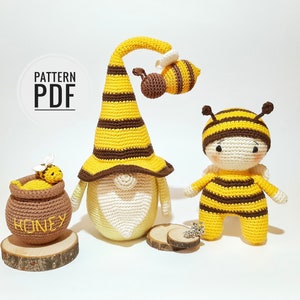 Crochet patterns Gnome Bee Doll pattern Honey bee decor Crochet bee pattern Gnome amigurumi pattern Crochet gnome pattern Bee plush
