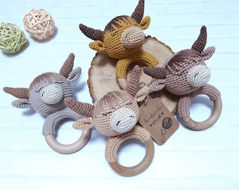 Hochet bébé vache Highland Faire-part de grossesse Cadeau pour une femme enceinte Panier cadeau pour bébé fille Idées de révélation de genre Cadeau pour nouvelle maman