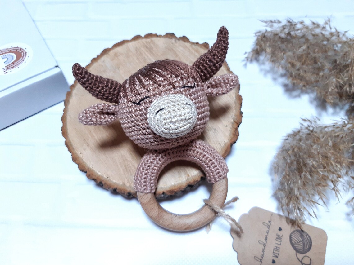 Farm Baby Raddle Crochet Baby Rattle Crochet Cow Crochet Highland Cow Cow Baby Gift ...