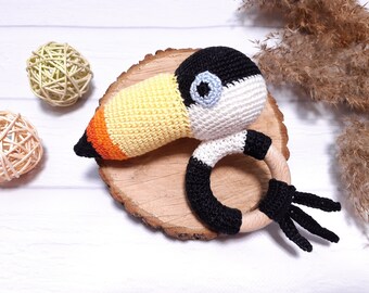 Crochet rattle Toucan Congratulations pregnancy gift Pregnancy announcement Gender reveal ideas  Baby girl gift basket   Expecting mom gift