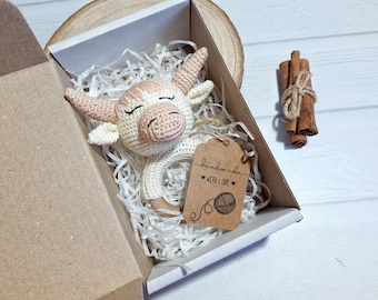 Hochet bébé vache Highland Cadeau bébé original Coffret cadeau grossesse Idées révélatrices du sexe Panier cadeau pour nouvelle maman Panier cadeau baby shower