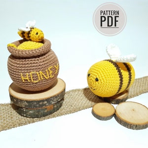 Honey bee decor crochet patterns Crochet bee Bee decor Bee plush Bee gifts Bumble bee Honey pot Honey jar Crochet amigurumi pattern