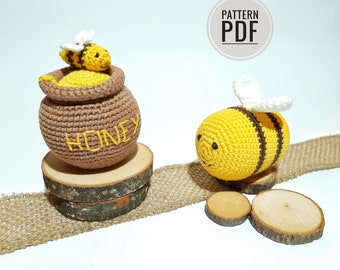Patrones de crochet para decoración de abejas Abeja de crochet Decoración de abejas Peluche de abeja Regalos de abeja Abejorro Tarro de miel Tarro de miel Patrón de amigurumi de crochet