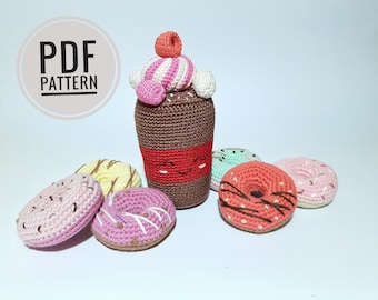 Haakpatronen Kerst warme chocolademelk Gehaakte donut kerstmok Amigurumi haakpatroon Gehaakte mok Kawaii decor Warme chocolademelk