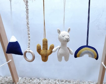 Baby gym toys Baby play gym toys Hanging mobile Baby gift boy Mom and baby gift  Boho llama and cactus gym toys  Activity gym toys