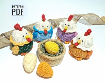 Easter crochet pattern Easter chicken Easter tray decor Easter ornaments Easter eggs Easter decorations Easter table decor Crochet eggs