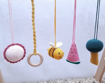 Baby gym toys Crochet bee  Baby hanging toys Baby play gym  Baby play gym toys Baby activity gym Expecting mom gift Nursery mobile
