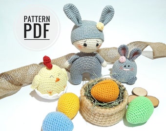 Easter crochet patterns Easter chicken Easter chick Easter eggs Crochet bunny pattern Easter table decor Crochet bunny Easter ornaments