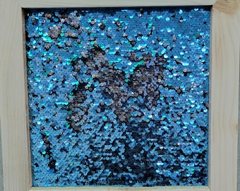 Blue/Silver Sequin Sensory Board - Pine Frame, Fidget Toy