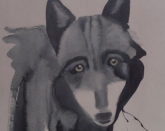 Tête de loup à l'aquarelle