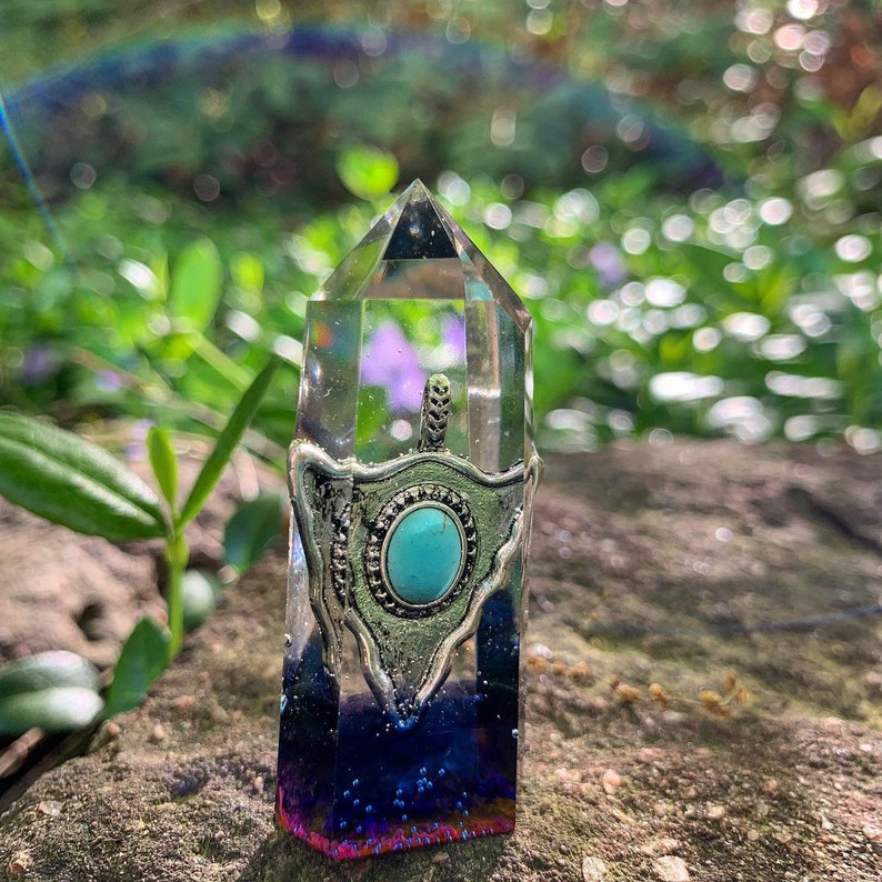 fairy crystal, altar decor aura crystal moss crystal witch decor terrarium decor Wicca crystal resin crystal Butterfly crystal