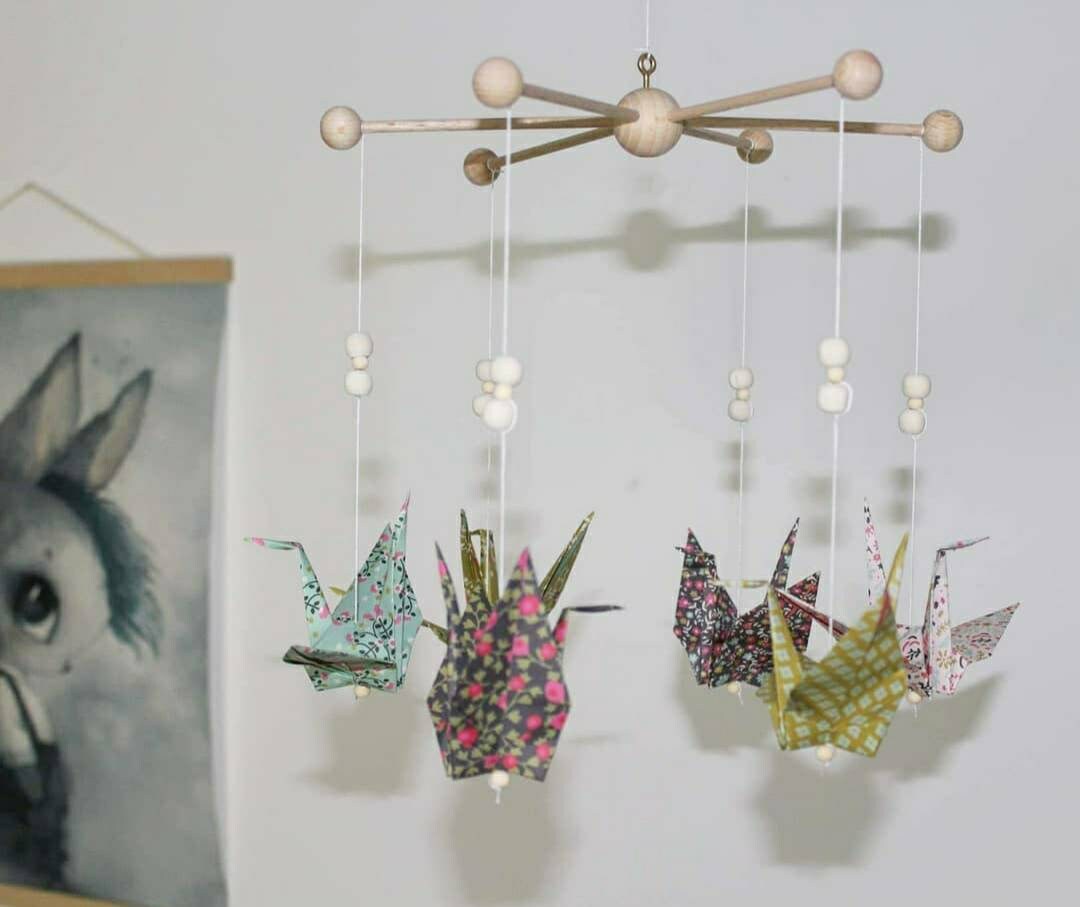 Mobile Origami Personnalisable Structure en Bois | 6 Branches