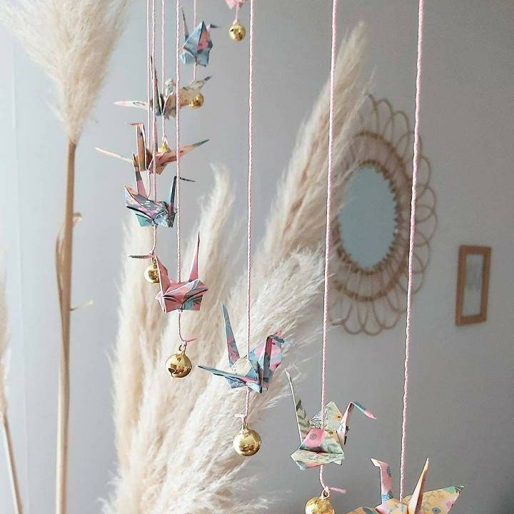 Mobile Origami Personnalisable Grues et Clochettes