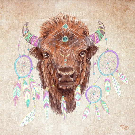 Illustrated Fabric Coupon bison Dreamcatcher Etsy