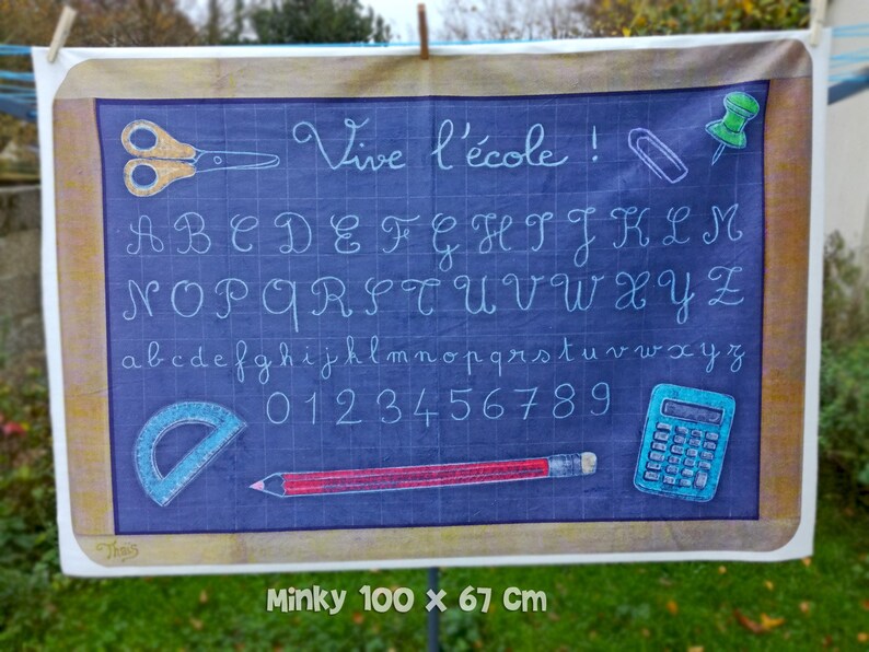 Coupon de tissu illustré "Ardoise ABC" à coudre - Disponible en Polycoton, Velours souple, Minky Minky 100x67