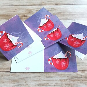 Greeting card illustrated cocooning Cup of hot chocolate Per batch of 5 or unit With selective varnish Carterie/papeterie image 5