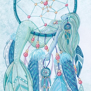 Illustrated fabric coupon &quot;Mermaid Catcher&quot;