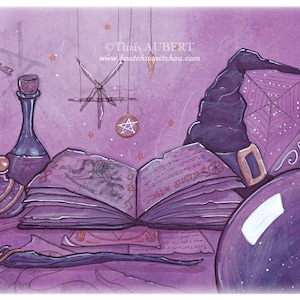 Illustrated fabric coupon &quot;Sortilèges&quot; - Velvet, Polycotton, Satin, Minky...