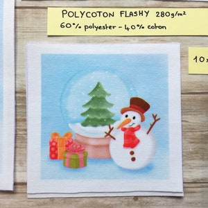 Illustrated fabric coupon Snowball Available in Polycotton and Soft Velvet, square format 10, 15, 20 cm 10x10 Polycoton x2