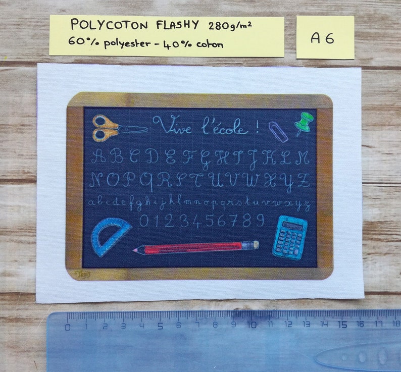 Coupon de tissu illustré "Ardoise ABC" à coudre - Disponible en Polycoton, Velours souple, Minky Polycoton A6