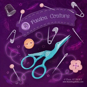 Illustrated fabric coupon "Passion couture" purple version - square and rectangular format - Velvet, polycotton, minky image 2