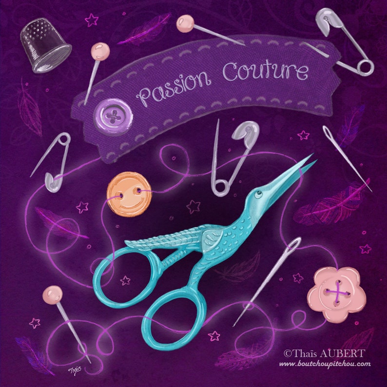 Illustrated fabric coupon "Passion couture" purple version - square and rectangular format - Velvet, polycotton, minky image 2