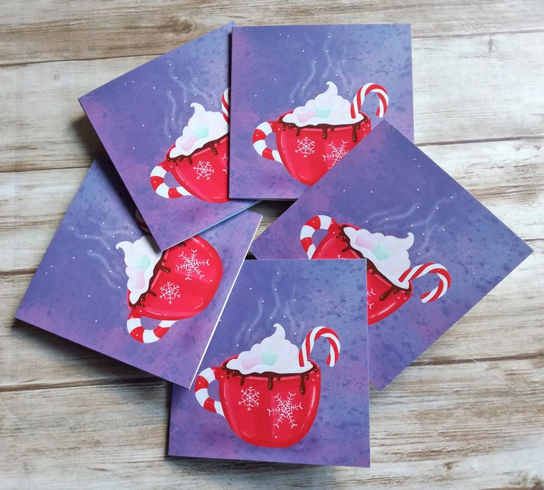 Greeting card illustrated cocooning Cup of hot chocolate Per batch of 5 or unit With selective varnish Carterie/papeterie image 6