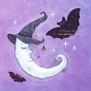 Illustrated fabric coupon &quot;Luna&quot; - Illustration by Thaïs Aubert - Soft velvet, polycotton, minky