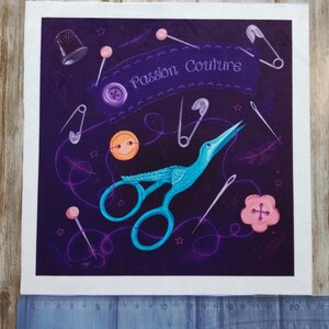 Illustrated fabric coupon "Passion couture" purple version - square and rectangular format - Velvet, polycotton, minky 20x20 velours souple