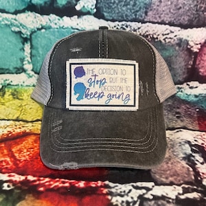 Keep going mental health patched ponytail hat | mental health patched hat | gift for her | mental health matters | semicolon hat