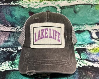 Lake life patched ponytail hat| lake babe hat | lake lover gift | summer time hat for her | gift for mothers day | vacay time at the lake