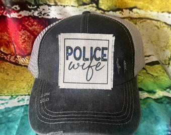 Police wife patched ponytail hat | police gift | back the blue | gift for mom | Thin Blue Line Gift | back the blue gift | trendy hat