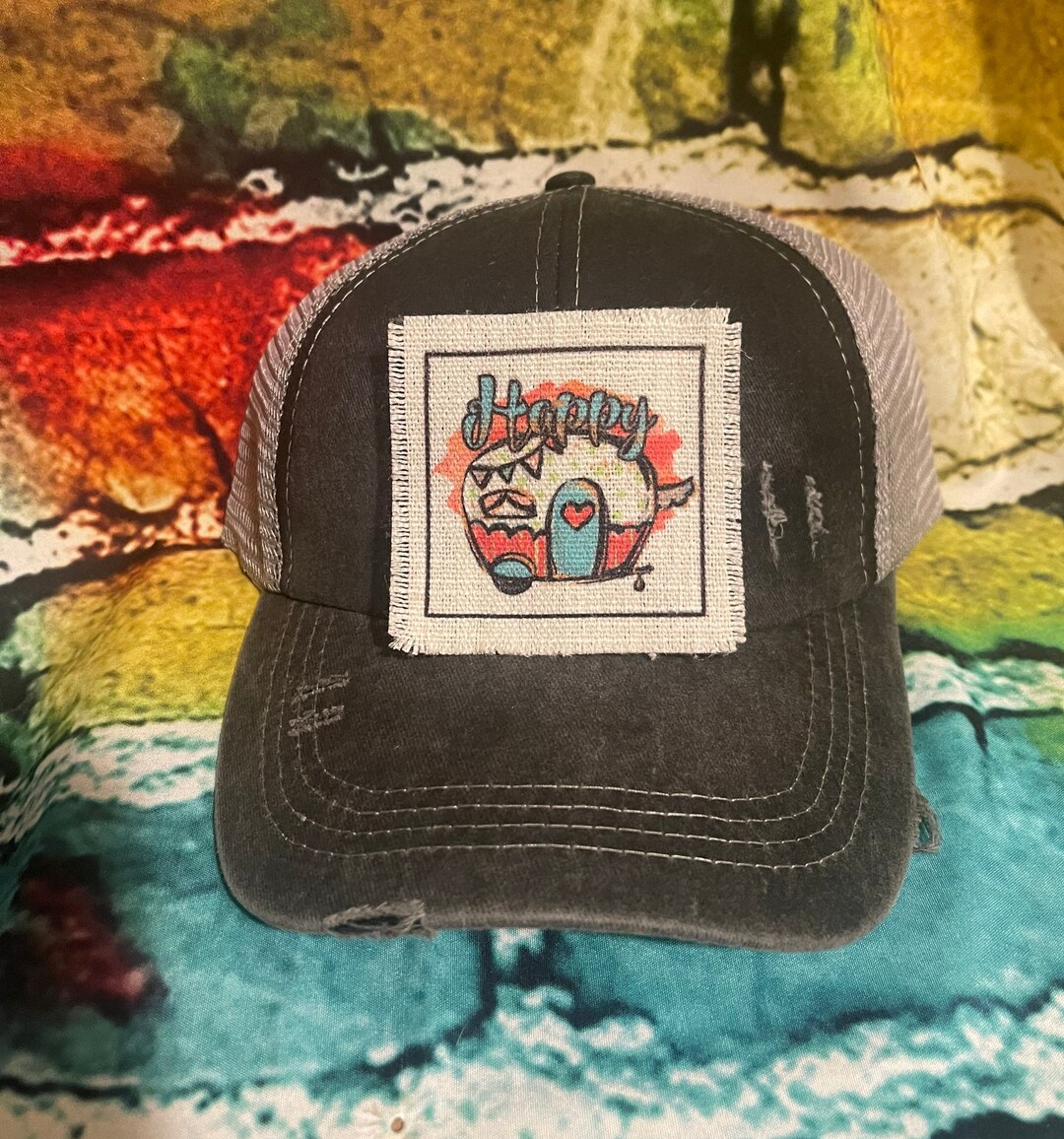 Pink Rv Hat Happy Camper (pink) Patched Ponytail Hat | Camp Season Hat | Camping ...