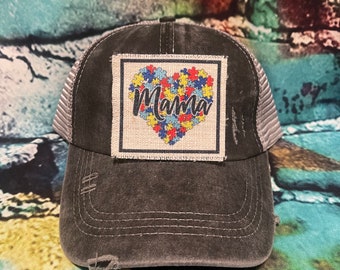 Autism mama (heart) patched hat |gift for mom| autism acceptance hat | autism awareness | autism mama | gift for mothers day