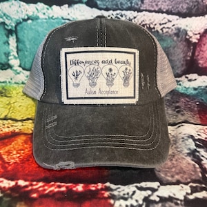 Differences add beauty patched ponytail hat | gift for mom | autism mom hat | gift for mothers day | beach hat | autism acceptance
